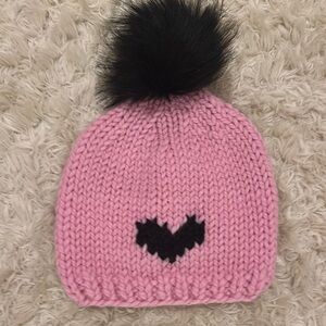 NWOT GOGO Pink Knit Beanie with Black Heart